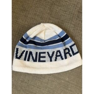 Vineyard Vines Beanie Striped Knit Hat Winter Cap Blue White Cream Acrylic